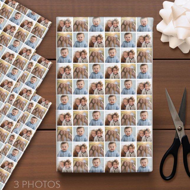 Create a Custom Photo Collage with 3 Photos White Wrapping Paper Sheets (Custom Photo Wrapping Paper - Add a Photo Collage)