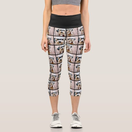 Create a Custom Photo Collage with 4 Photos black Capri Leggings