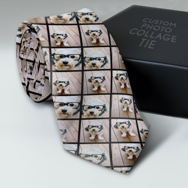Create a Custom Photo Collage with 6 Photos Black Neck Tie (Custom Photo Collage Tie - Create Your Own Look)