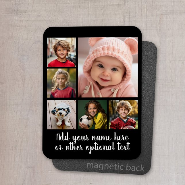 Create a Custom Photo Collage with 6 Photos Magnet (Personalized magnet with photo collage and text)