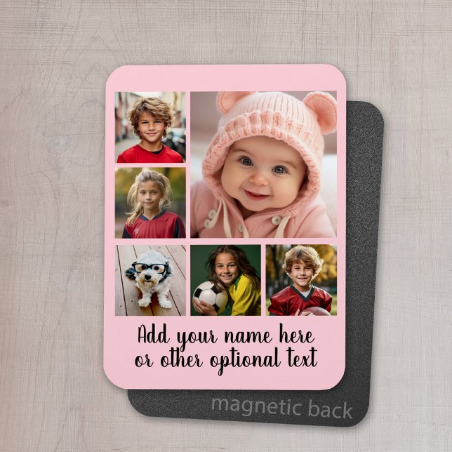Create a Custom Photo Collage with 6 Photos Magnet (Personalized magnet with photo collage and text)