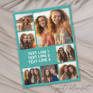 Create a Custom Photo Collage with 7 Photos - Text Fleece Blanket