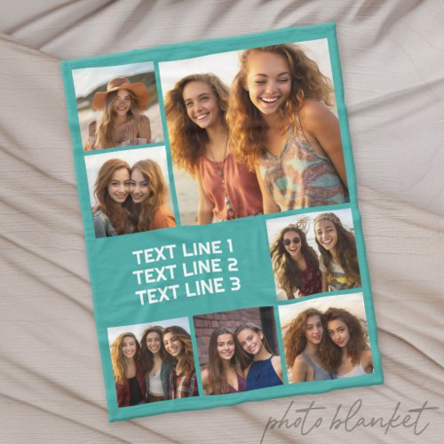 Create a Custom Photo Collage with 7 Photos - Text Fleece Blanket