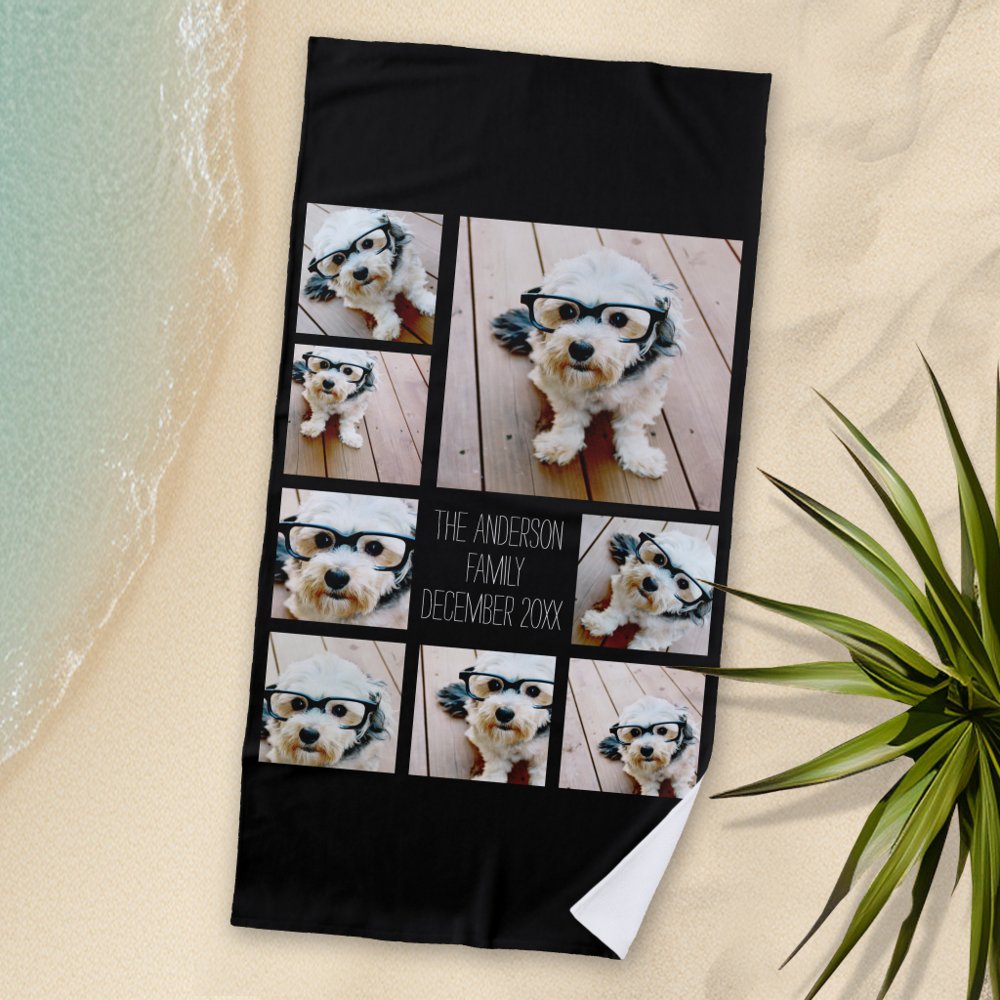 Create a Custom Photo Collage with 8 Photos Personalized Beach Towel