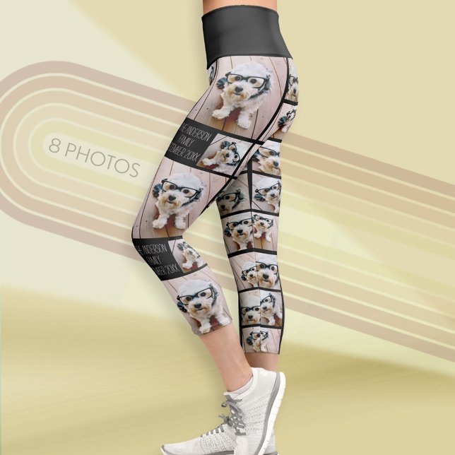 Create a Custom Photo Collage with 8 Photos black Capri Leggings (Custom Photo Leggings)
