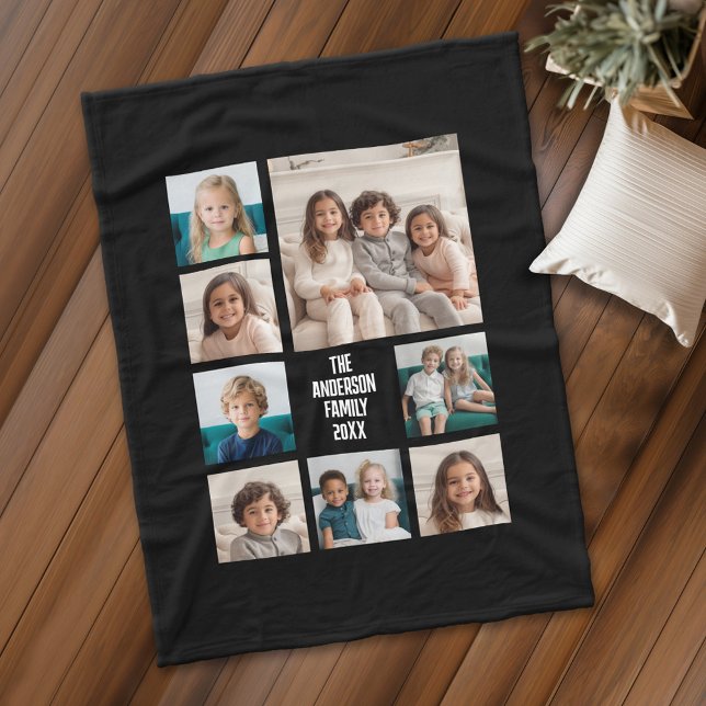 Create a Custom Photo Collage with 8 Photos Fleece Blanket (Personalized fleece blanket with 8 photos and a monogram)