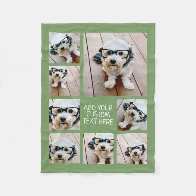 Create a Custom Photo Collage with 8 Photos Green Fleece Blanket (Front)