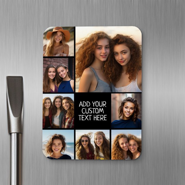 Create a Custom Photo Collage with 8 Photos Magnet (Personalized fridge magnet - add photos and custom text)