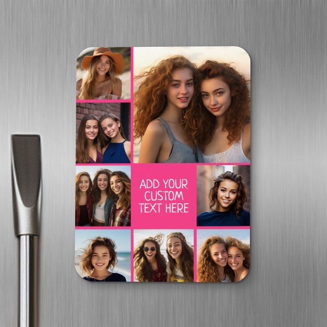 Create a Custom Photo Collage with 8 Photos Magnet (Personalized fridge magnet - add photos and custom text)