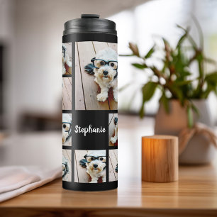 Create a Custom Photo Collage with 8 Photos Name Thermal Tumbler