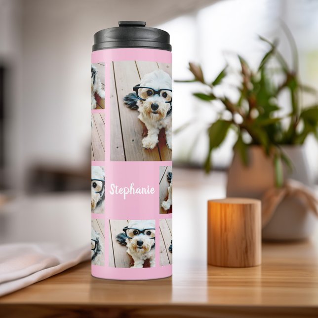 Create a Custom Photo Collage with 8 Photos Name Thermal Tumbler (Personalized bottle with photos and text)