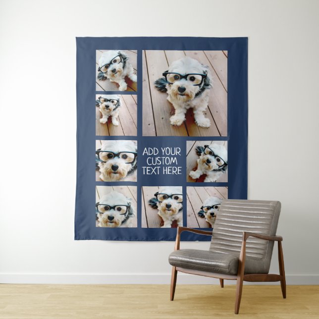 Create a Custom Photo Collage with 8 Photos Navy Tapestry (In Situ)