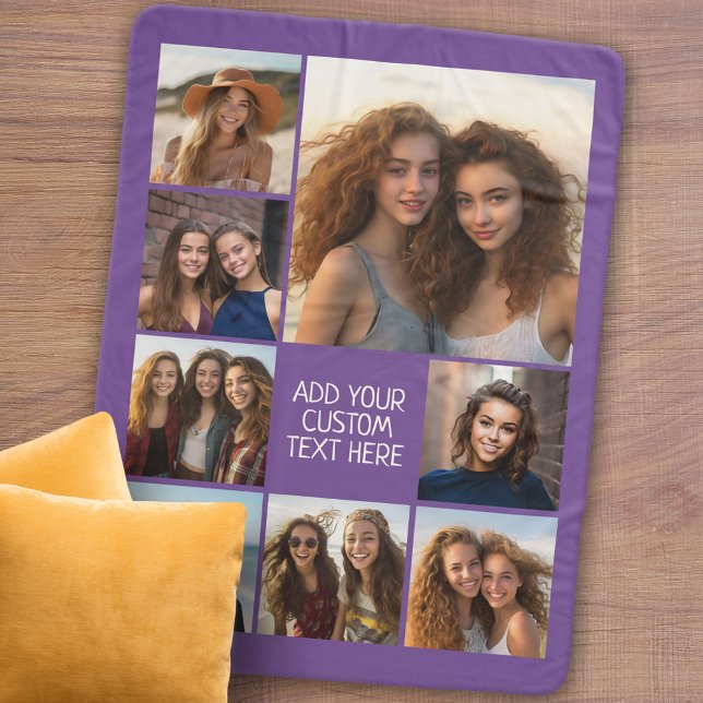 Create a Custom Photo Collage with 8 Photos Purple Sherpa Blanket (Personalized sherpa blanket with photos and text)