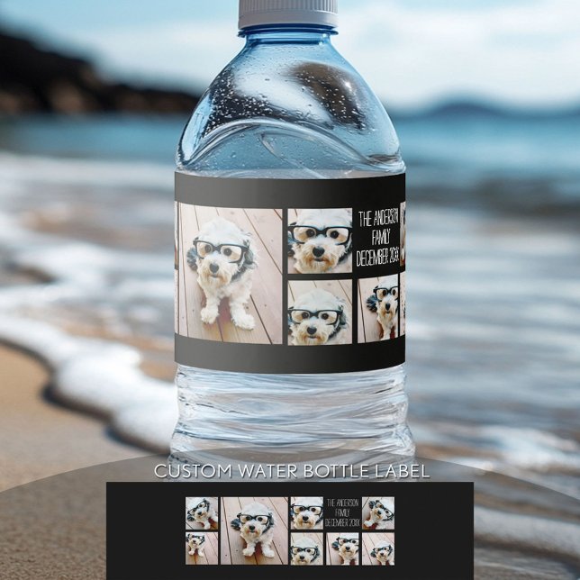 Create a Custom Photo Collage with 8 Photos Water Bottle Label (Custom Graduation Water Bottle Label)