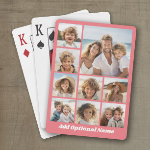 Create a Custom Photo Collage with 9 Photos coral Poker Cards