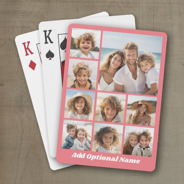 Create a Custom Photo Collage with 9 Photos coral Poker Cards (Personalized playing cards with a fun photo collage)
