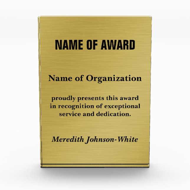 Create a Custom Volunteer Recognition Award (Gold) (Front)