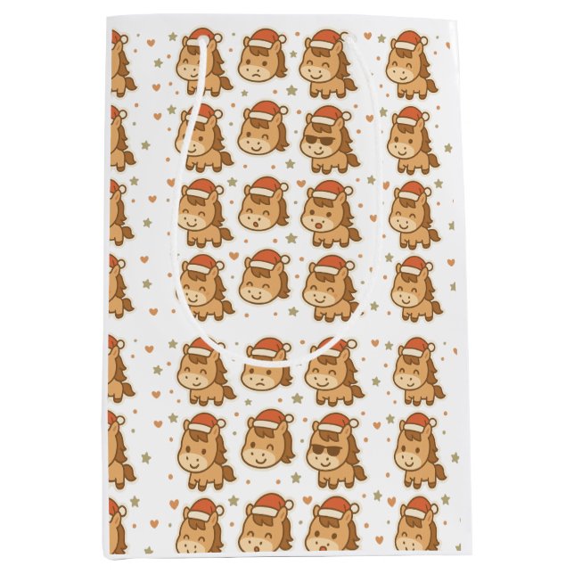 Create a cute horse wearing a tiny Christmas hat Medium Gift Bag (Front)