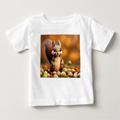 Create a cute squirrel with tons of acorns surroun baby T_Shirt