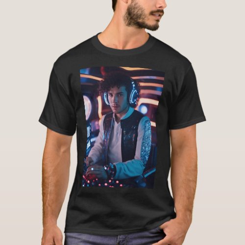 Create a DJ image design featuring a DJ in a futur T_Shirt