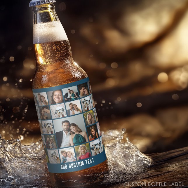 Create a Funky Photo Collage with 27 Photos Beer Bottle Label (Custom Photo Collage on a Food and Beverage Label)