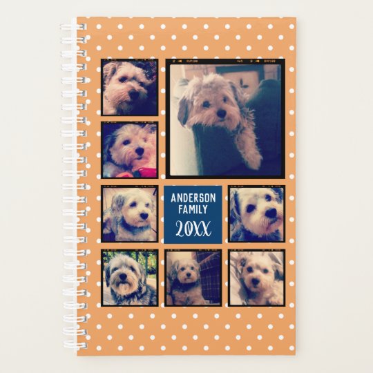 create a photo collage with 8 photos navy orange planner zazzle com