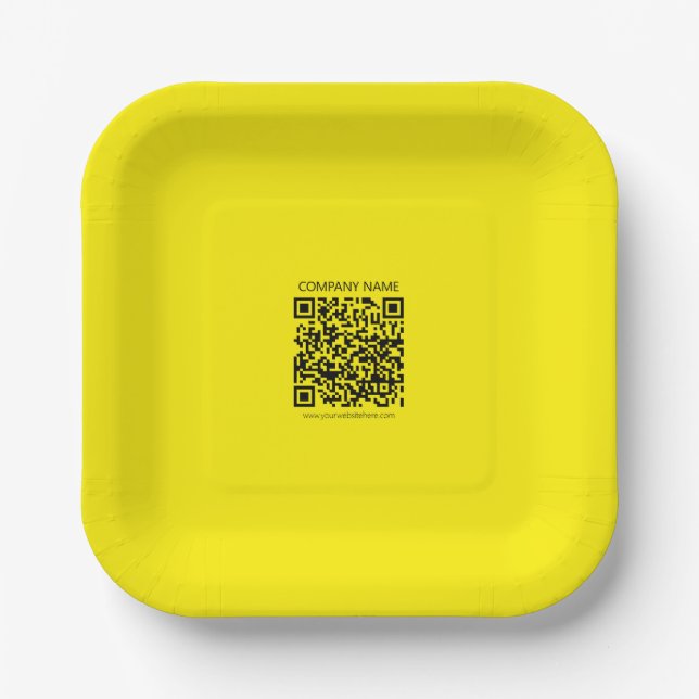 Create a QR Code | Easily Seen Bright Yellow Black Paper Plates (Front)