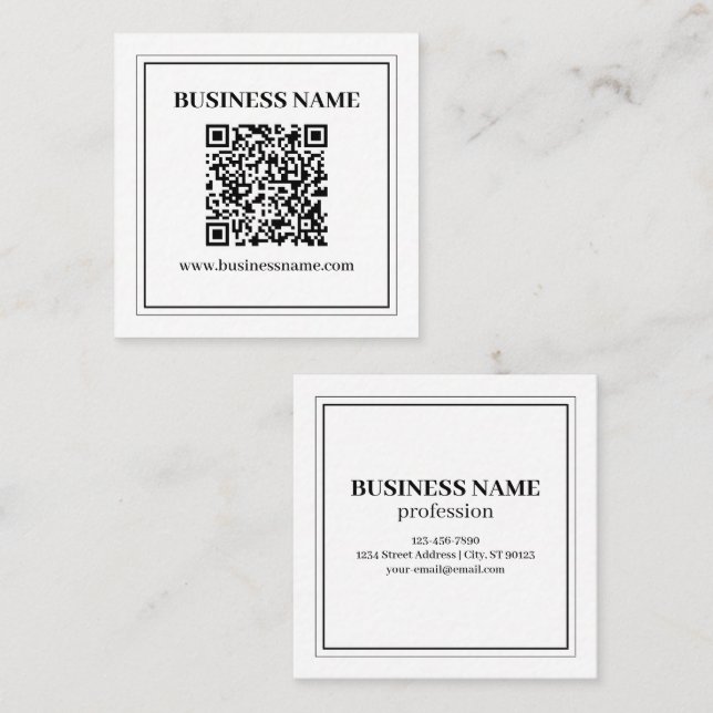 Create a Scannable QR code | Black & White Square Business Card (Front/Back)