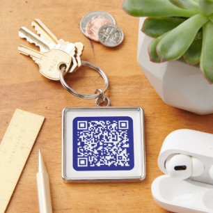 Create a Scannable QR code Editable Dark Blue Keychain