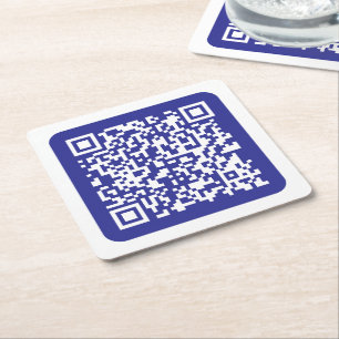 Create a Scannable QR code Editable Dark Blue Square Paper Coaster