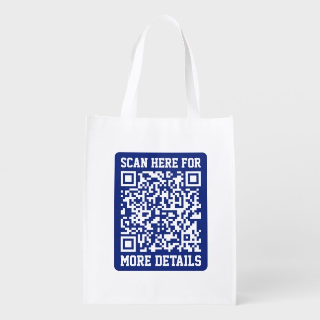 Create a Scannable QR code | Navy Blue (editable) Grocery Bag (Back)