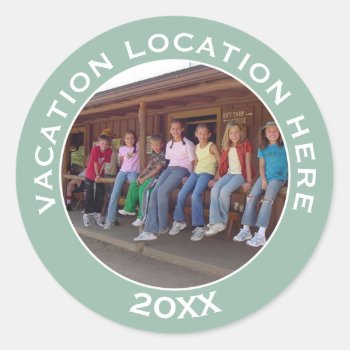 Create A Vacation Souvenir With Photo And Text Classic Round Sticker by NationalParkShop at Zazzle