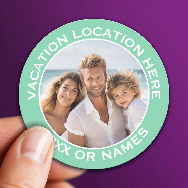 Create A Vacation Souvenir with Photo and Text Classic Round Sticker (National Park Sticker)