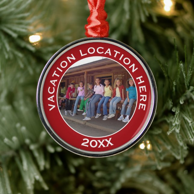 Create A Vacation Souvenir with Photo and Text Metal Ornament (Tree)