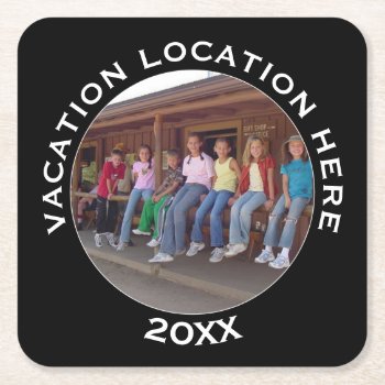 Create A Vacation Souvenir With Photo And Text Square Paper Coaster by NationalParkShop at Zazzle