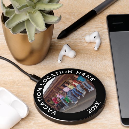 Create A Vacation Souvenir with Photo and Text Wireless Charger