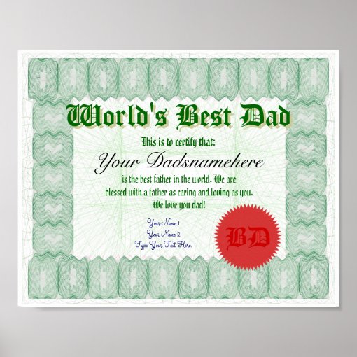 Create a World's Best Dad Certificate Poster | Zazzle