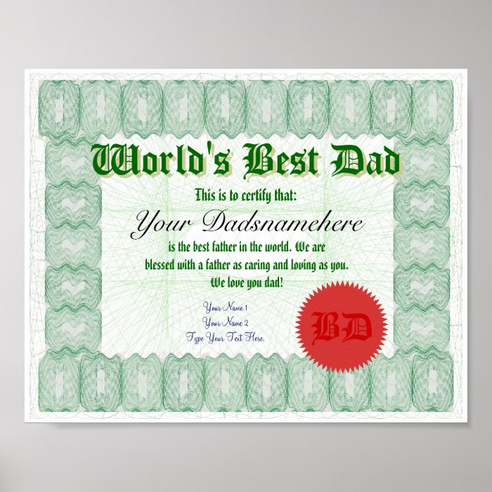 Create a World's Best Dad Certificate Print
