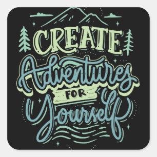 create adventures vintage style typography hiking square sticker