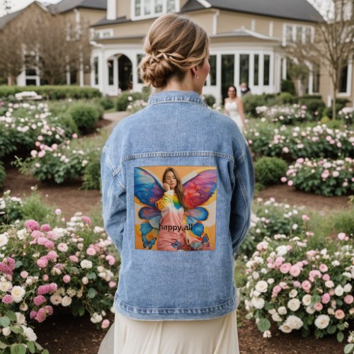 Create an ethereal and magical t_shirt with  denim jacket