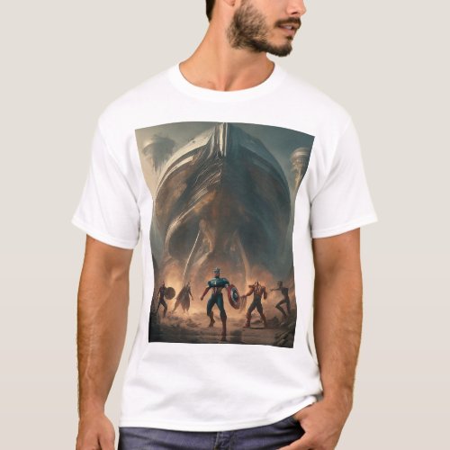 Create an image of the Avengers taking on a group  T_Shirt