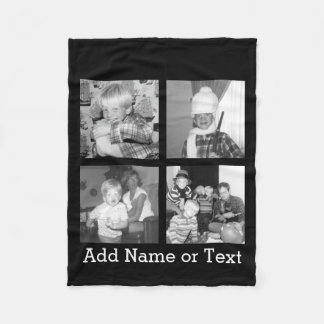 Create an Instagram Collage with 4 photos - black Fleece Blanket