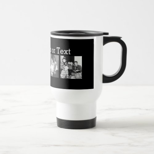 Create an Instagram Collage with 4 photos _ black Travel Mug