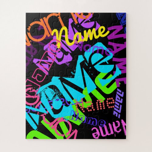 Create Any Name Customizable Bright Colors  Black Jigsaw Puzzle