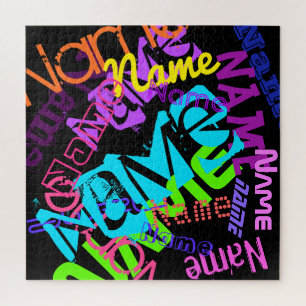 Create Any Name Customizable Bright Colors & Black Jigsaw Puzzle