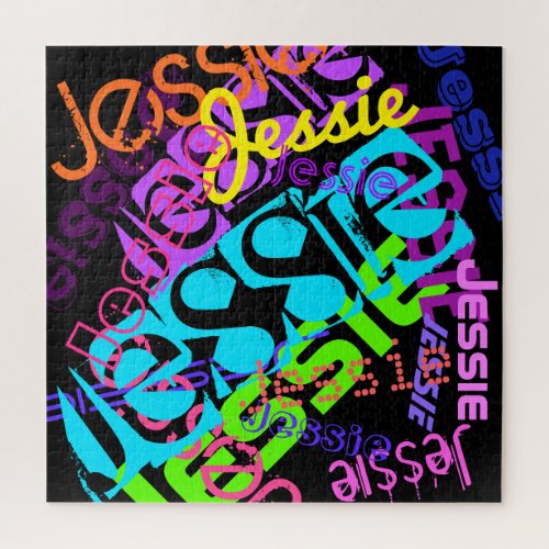 Create Any Name Customizable Bright Colors  Black Jigsaw Puzzle