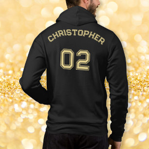 Create Black Gold Player Name Jersey Number Mens Hoodie