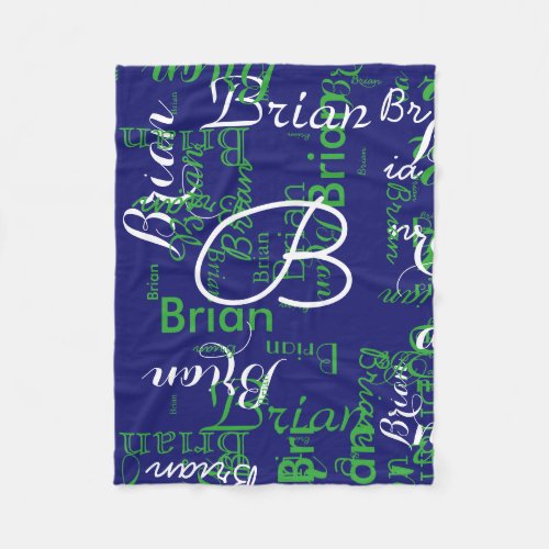 create boy name typography blue fleece blanket