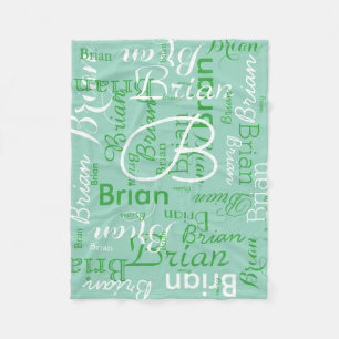 Create Boy Name Typography Teal Fleece Blanket