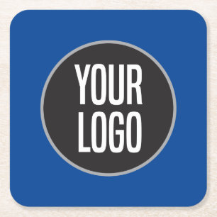 Create Business Logo Paper Cocktail Blue Square Paper Coaster